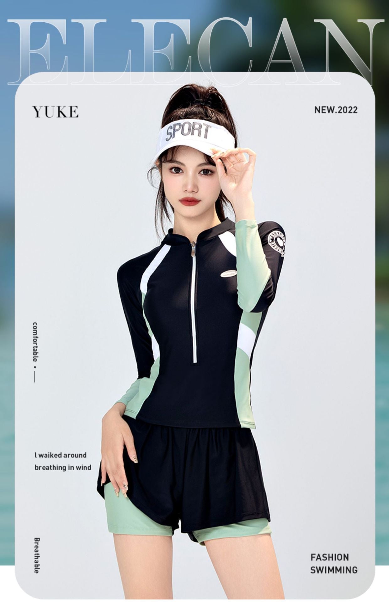 Áo Bơi Nữ Dài Tay Quần Short Dạng Rời