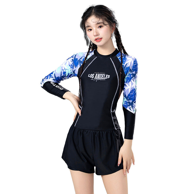 Bộ Đồ Bơi Nữ Quần Đùi Dạng Rời Áo Dài Tay LOSANGELES Đen Xanh