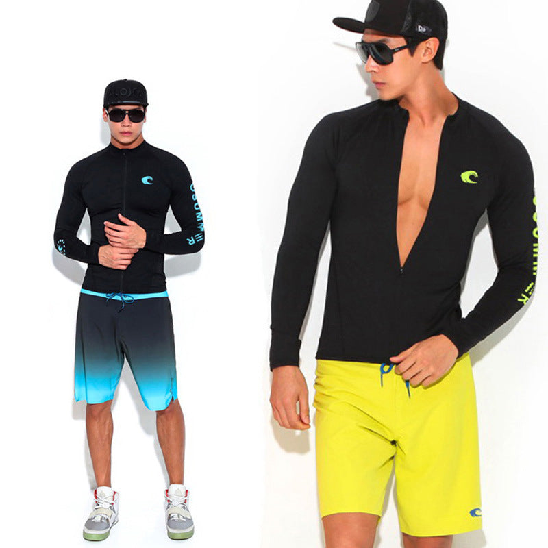 Áo Bơi Nam Khoá Kéo Dài Tay OS Chống Nắng Giảm Đen Da Chống Sứa Đen Neon