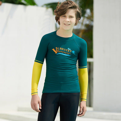 Áo Bơi Cho Thiếu Niên Nam Bé Trai - M1-9501 Rêu Tay Vàng