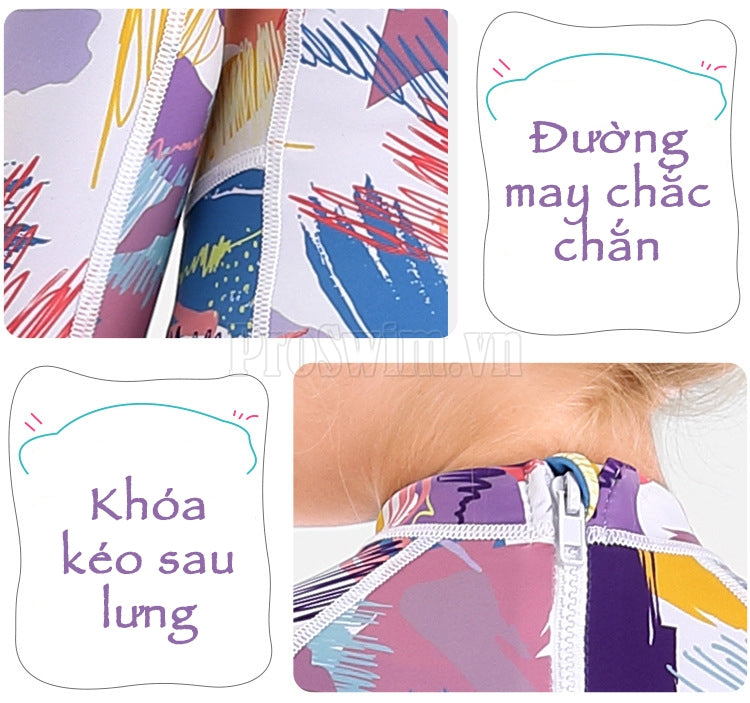 Bộ Bơi Bé Gái DS316 Cộc Tay Liền Thân