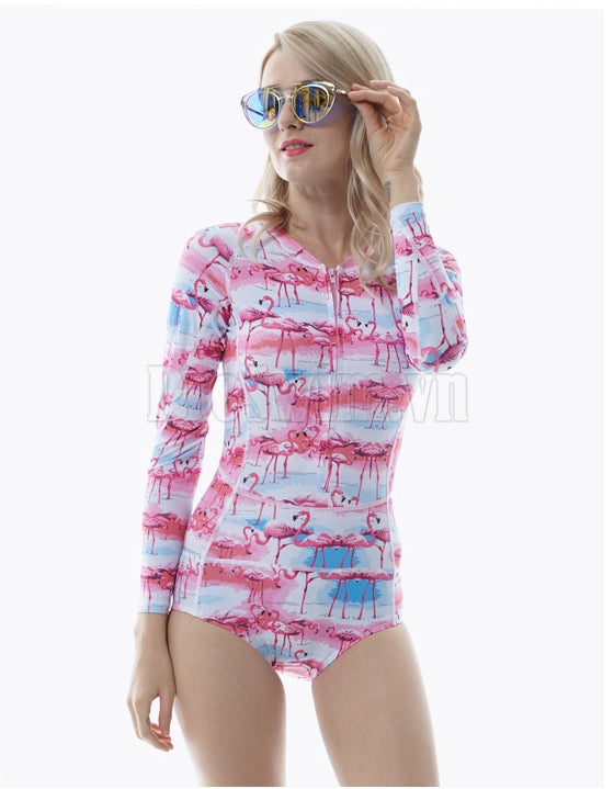 Bộ Bơi Liền Thân Dài Tay Sbart 8016 Hồng Trắng - ProSwim.vn