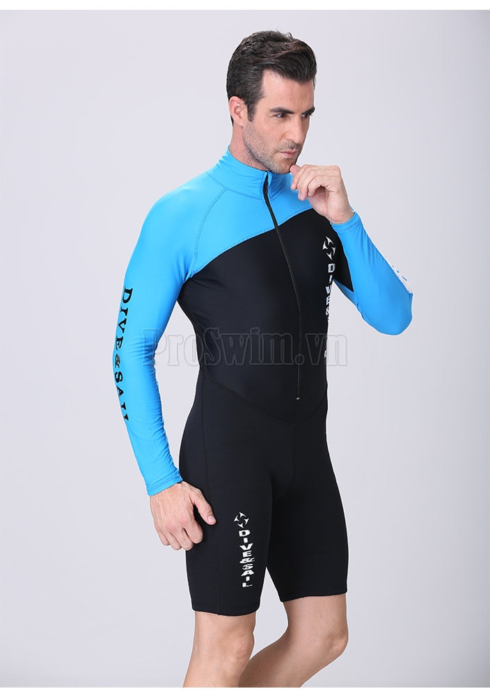 Bộ Bơi Nam Liền Thân Giữ Nhiệt Dày 1.5mm Xanh Dài Tay