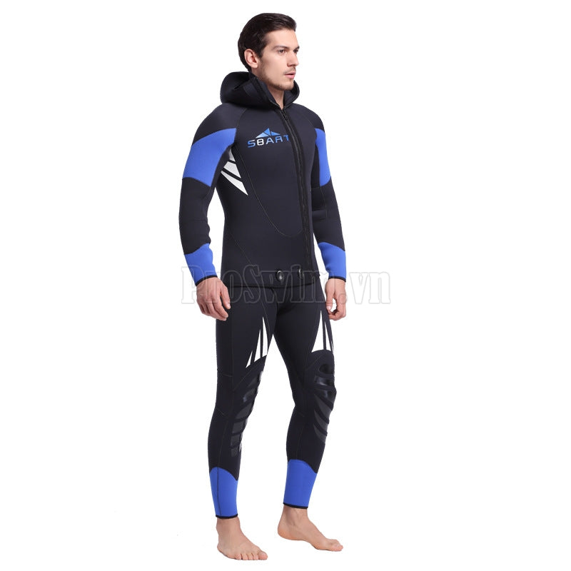 Bộ Đồ Lặn Biển Wetsuit Cao Cấp Sbart Dày 5mm Giữ Ấm Giữ Nhiệt Kéo Khoá 2 Mảnh Có Mũ Trùm Đầu Che Tai