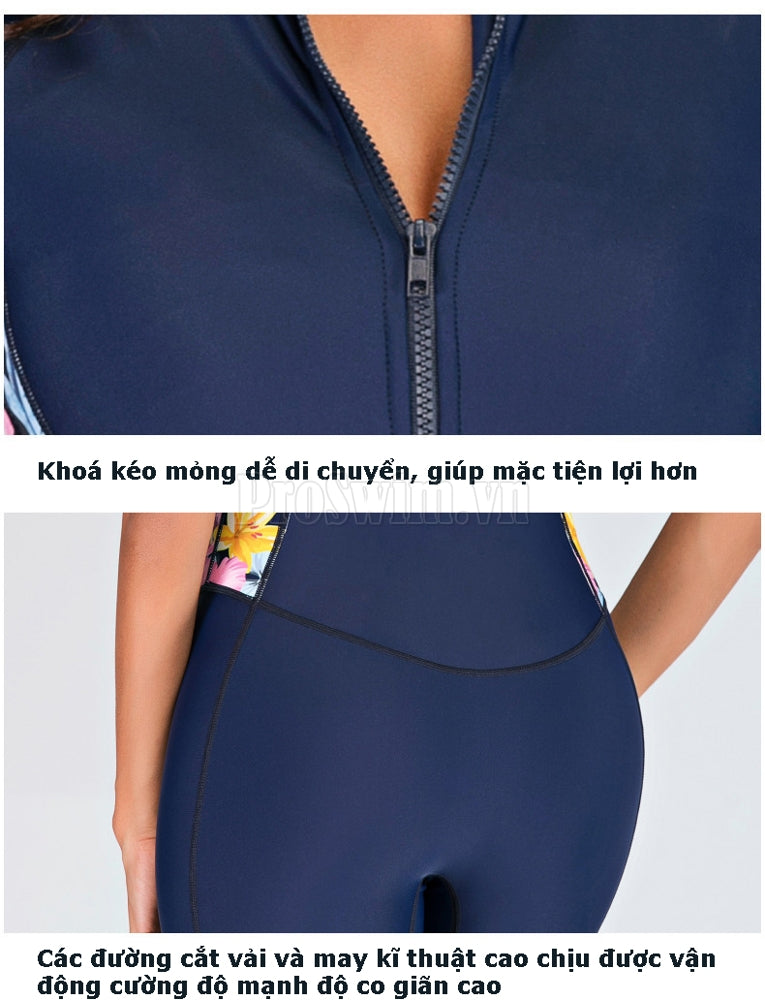 Bộ Bơi Nữ Liền Thân Cộc Tay Sbart 8138 Xanh