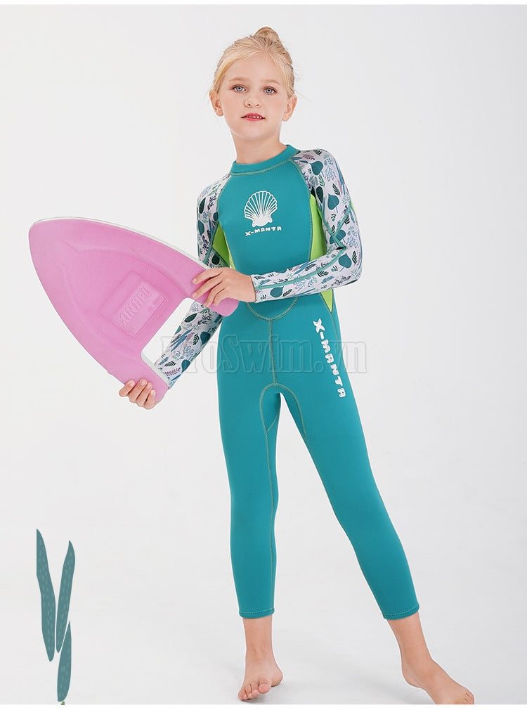 Đồ Bơi Giữ Nhiệt Mùa Lạnh Cho Bé Gái Liền Thân Dài Tay Dày 2.5mm WS556