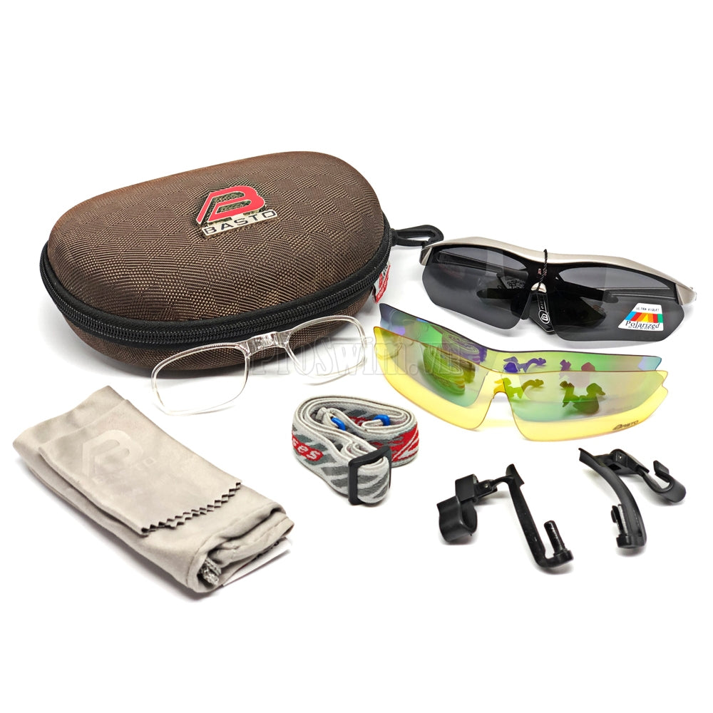 Kính Thể Thao 3 Tròng Mắt Basto BS202 Bạc - Kính Xe Đạp - Kính Tennis - Có Phân Cực