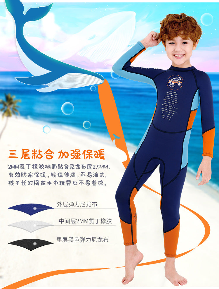 Bộ Bơi Giữ Nhiệt Trời Lạnh Cho Bé Trai Liền Thân Dài Tay Dày 2.5mm WS501 Xanh Navy - ProSwim.vn
