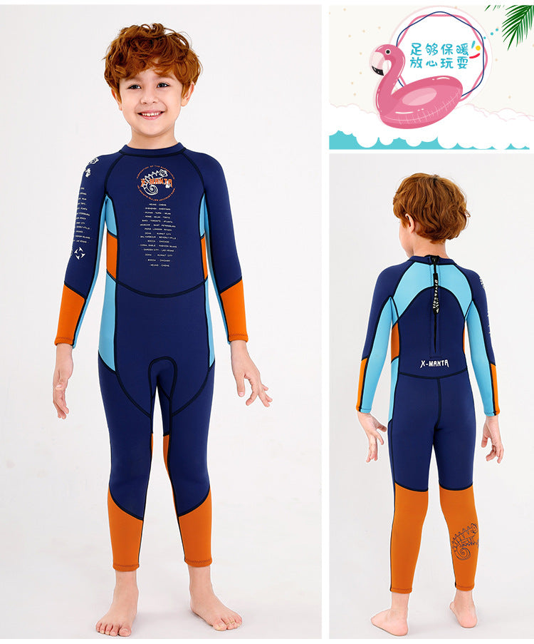 Bộ Bơi Giữ Nhiệt Trời Lạnh Cho Bé Trai Liền Thân Dài Tay Dày 2.5mm WS501 Xanh Navy - ProSwim.vn