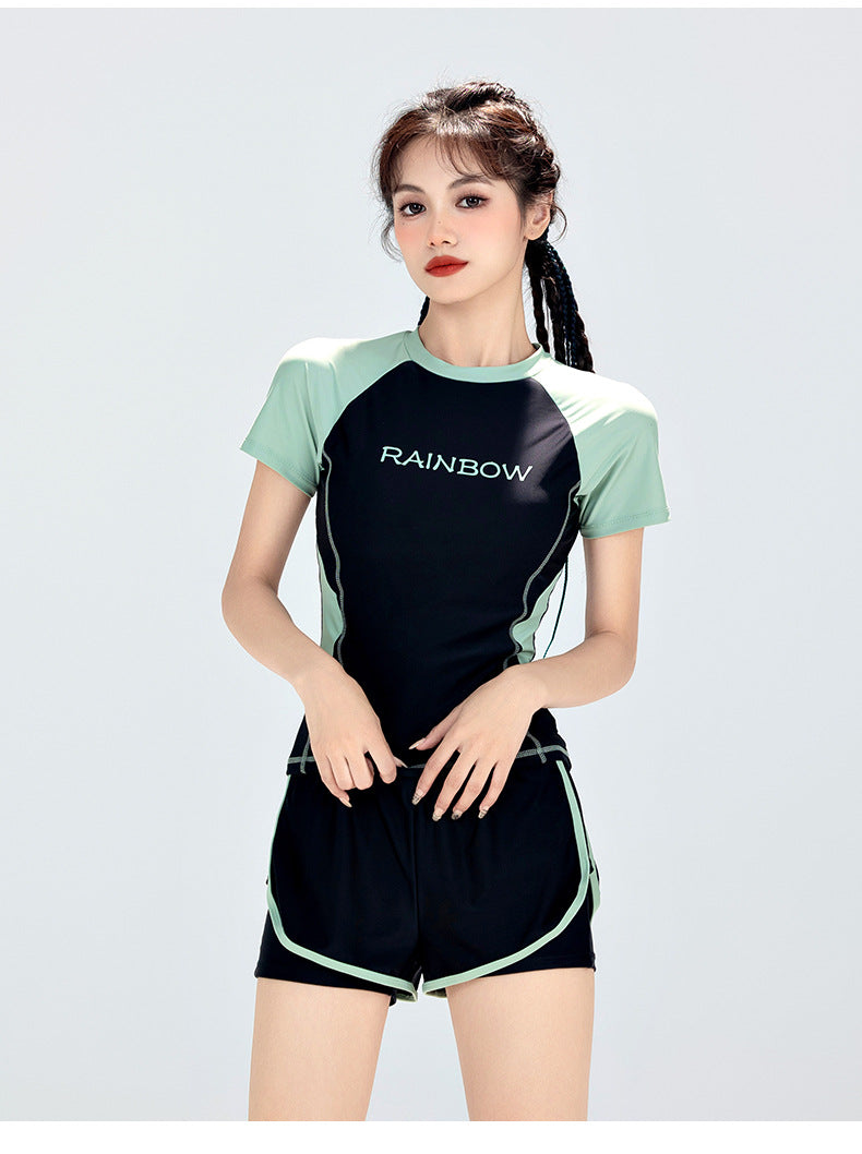 Đồ Bơi Nữ Quần Đùi Dạng Rời Áo Cộc Tay Rainbow – Xanh Đen