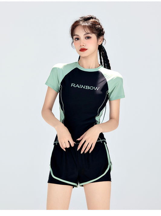 Đồ Bơi Nữ Quần Đùi Dạng Rời Áo Cộc Tay Rainbow – Xanh Đen