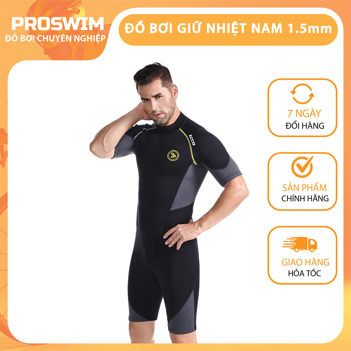 Đồ bơi giữ nhiệt nam liền thân wetsuit dày 1.5mm chính hãng ZCCO dành cho bơi trời lạnh tránh gió - ProSwim.vn