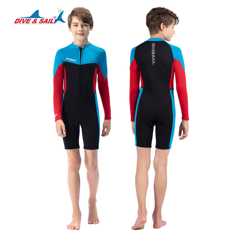 Bộ Bơi Giữ Nhiệt Trời Lạnh Cho Bé Trai Thiếu Niên Dạng Liền Dày 2.5mm WS704 Đen Đỏ - ProSwim.vn