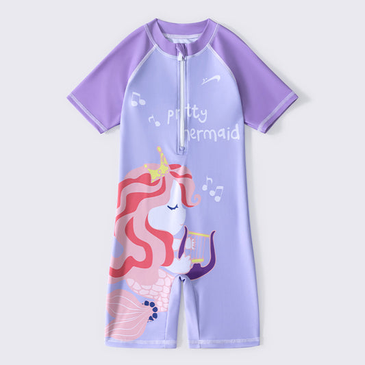 Đồ Bơi Liền Thân Cho Bé Gái Cộc Tay Mermaid Tím