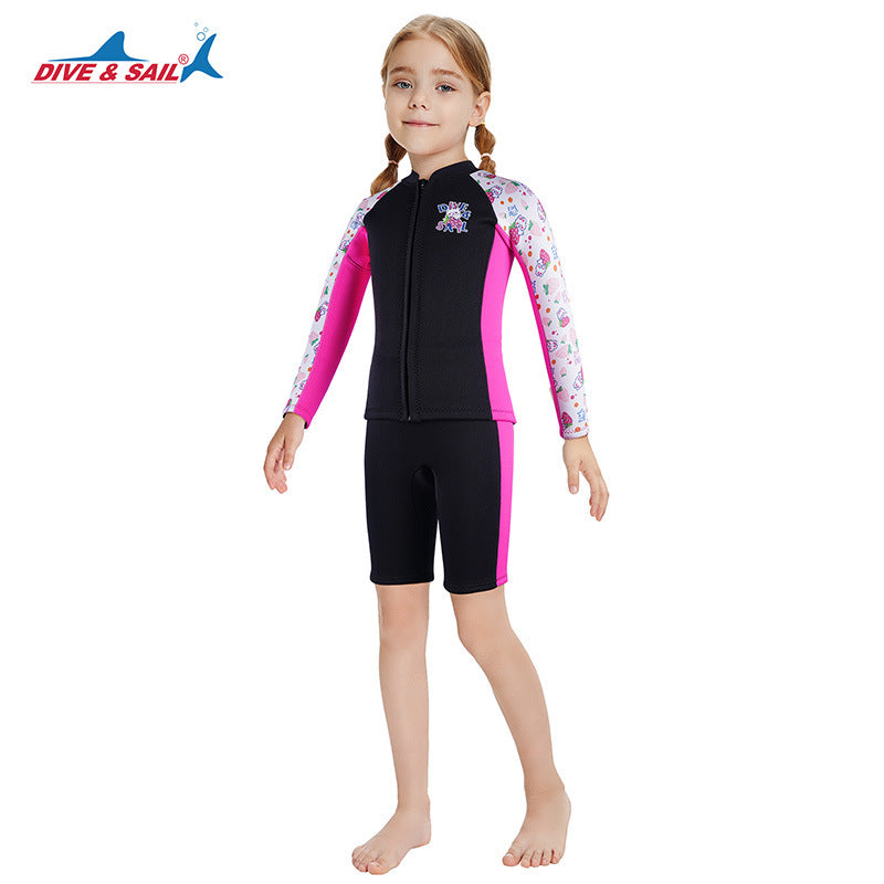Bộ Bơi Giữ Nhiệt Trời Lạnh Cho Bé Gái Dạng Rời Dày 2.5mm WS781 Đen Hồng