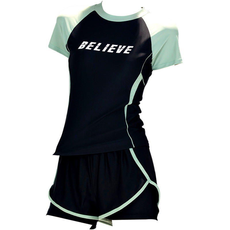 Bộ Đồ Bơi Nữ Quần Đùi Dạng Rời Áo Cộc Tay BELIEVE – Đen