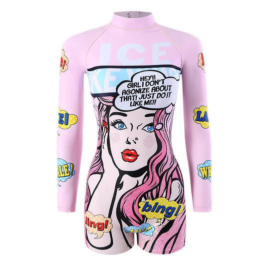 Bộ đồ bơi nữ dài tay liền thân quần đùi ILW - Hồng