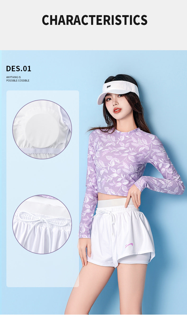 Đồ Bơi Nữ Quần Đùi Dạng Rời Áo Dài Tay Trắng Tím