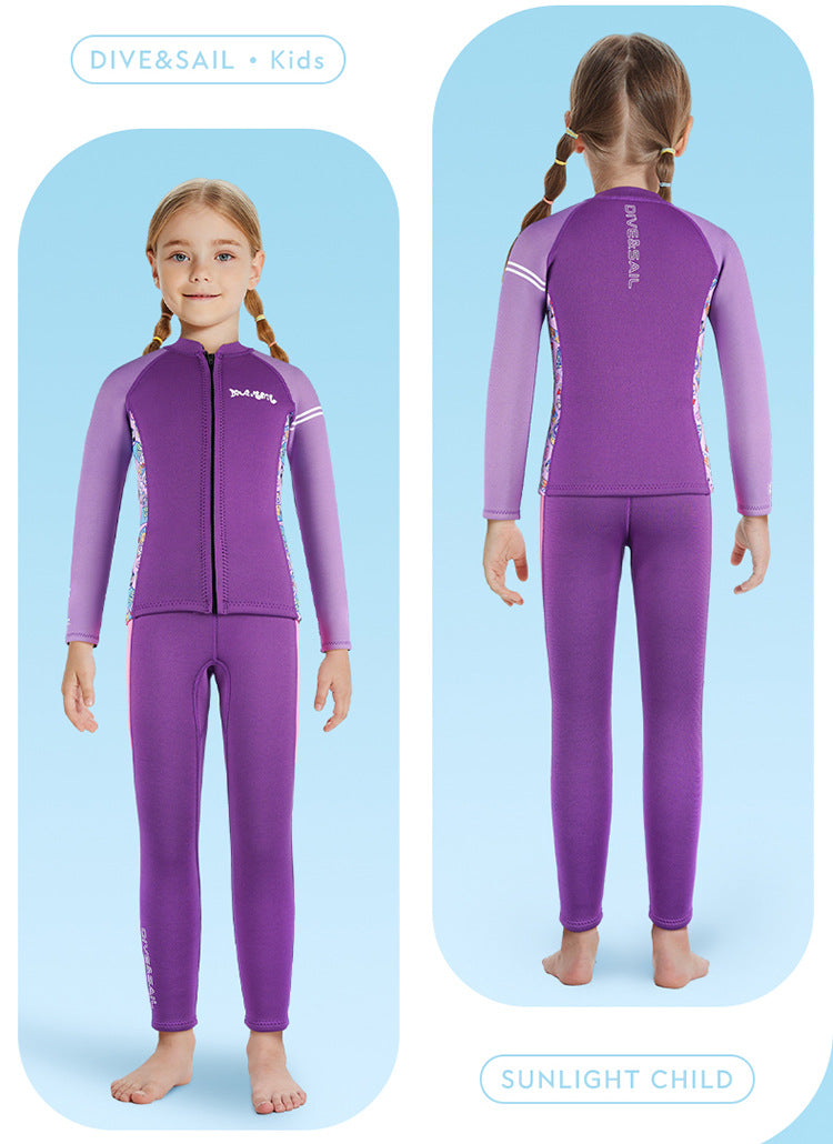 Bộ Bơi Giữ Nhiệt Trời Lạnh Cho Bé Gái Dạng Rời Dày 2.5mm WS587 Tím