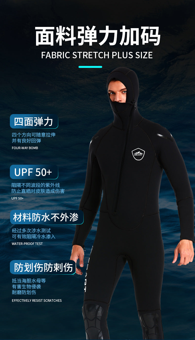 Bộ Quần Áo Lặn Biển 5mm Wetsuit Cao Cấp SBART Giữ Ấm Giữ Nhiệt Kéo Khoá 1 Mảnh Có Mũ Trùm Đầu Che Tai - ProSwim.vn