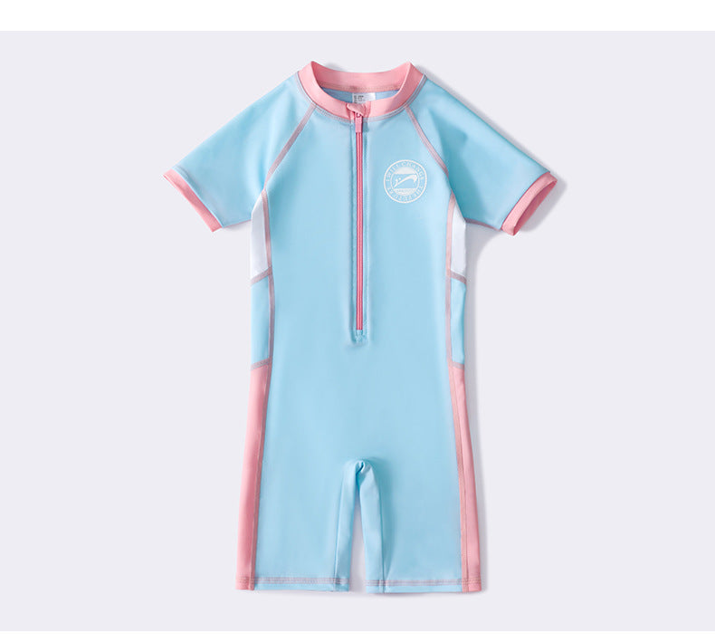 Đồ Bơi Cho Bé Gái Liền Thân Cộc Tay Xanh Ngọc