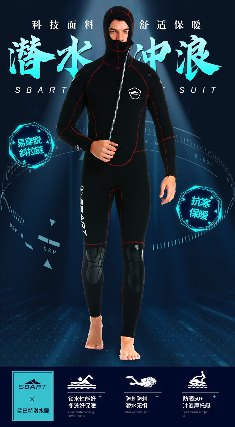 Bộ Quần Áo Lặn Biển 5mm Wetsuit Cao Cấp SBART Giữ Ấm Giữ Nhiệt Kéo Khoá 1 Mảnh Có Mũ Trùm Đầu Che Tai - ProSwim.vn