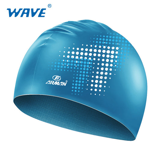 Mũ Bơi Silicone WAVE Họa Tiết Xanh Trắng - ProSwim.vn
