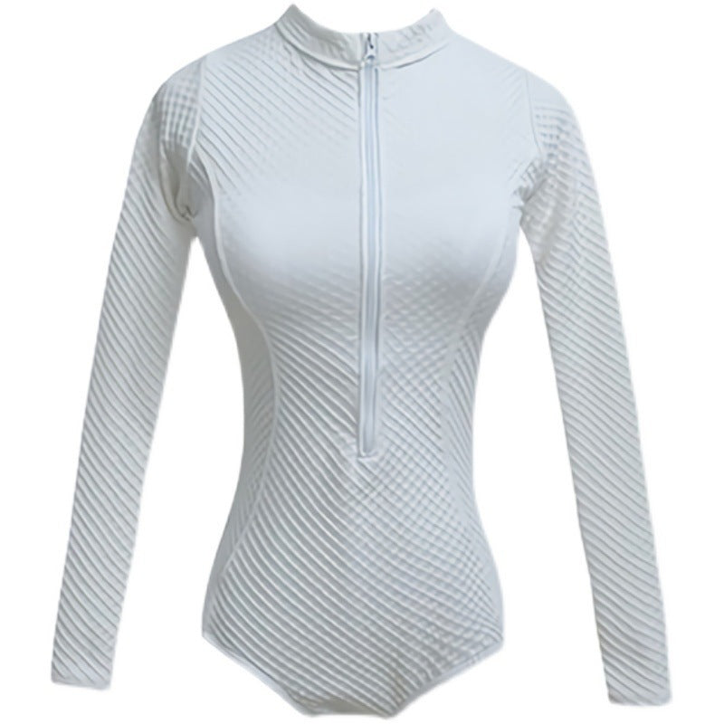 Bộ đồ bơi nữ dài tay liền thân quần chéo - Trắng