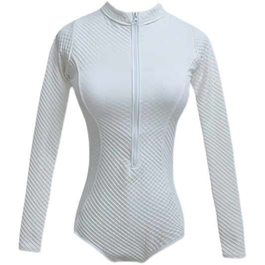 Bộ đồ bơi nữ dài tay liền thân quần chéo - Trắng