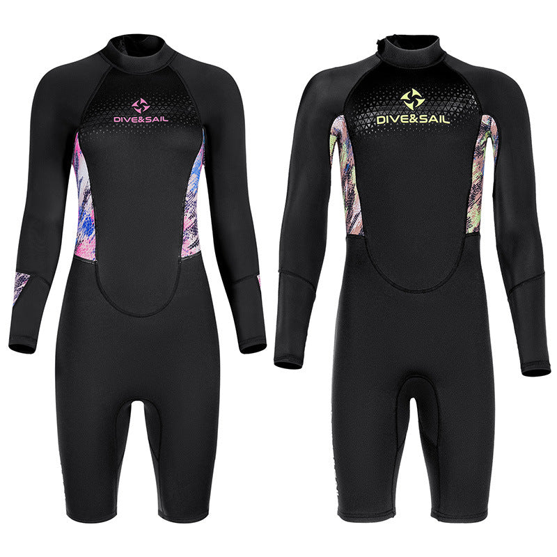 Bộ Bơi Nữ Liền Thân Mùa Đông Giữ Nhiệt Bán Thân 1.5mm Dive&Sail Dài Tay Đen Hồng - ProSwim.vn