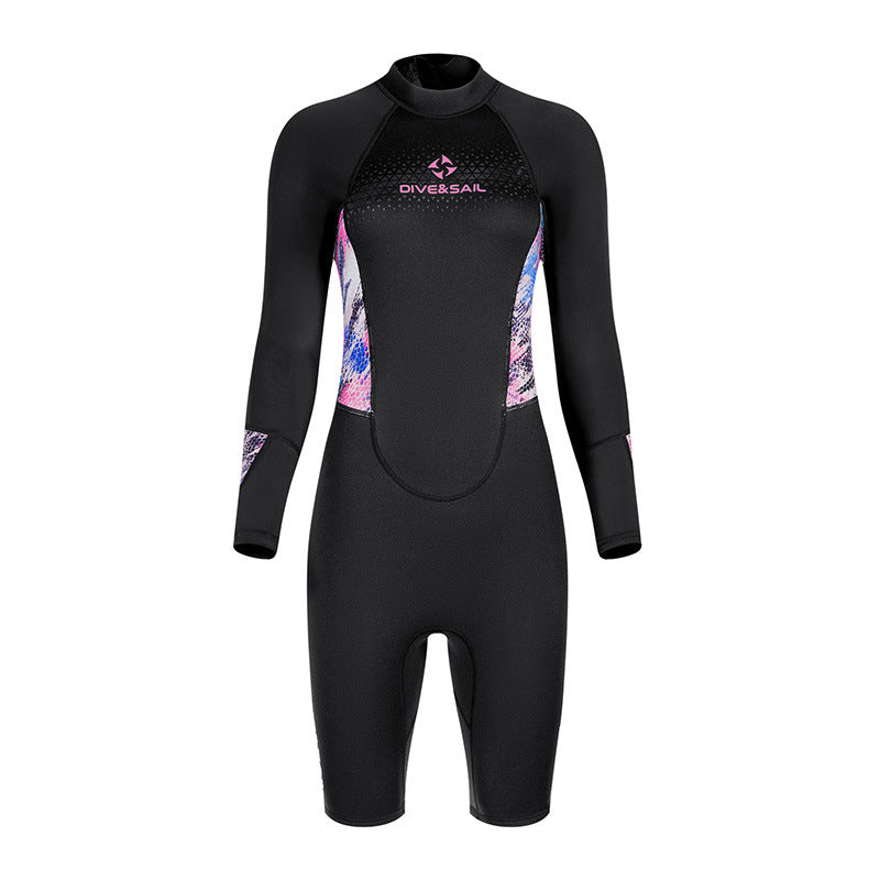 Bộ Bơi Nữ Liền Thân Mùa Đông Giữ Nhiệt Bán Thân 1.5mm Dive&Sail Dài Tay Đen Hồng - ProSwim.vn
