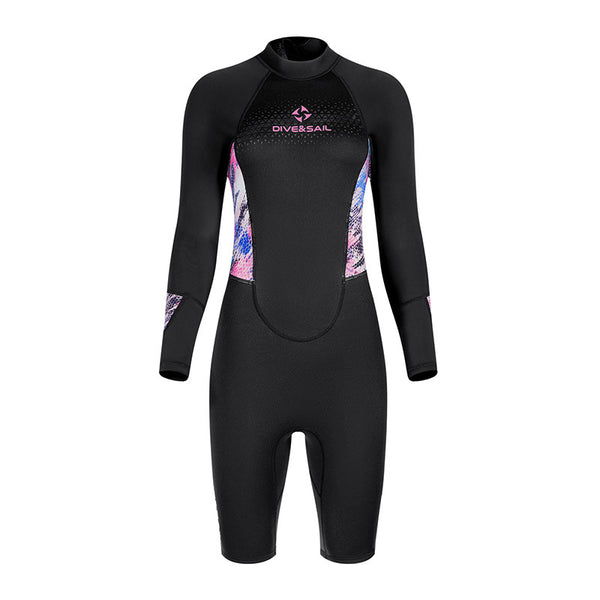 Bộ Bơi Nữ Liền Thân Mùa Đông Giữ Nhiệt Bán Thân 1.5mm Dive&Sail Dài Tay Đen Hồng
