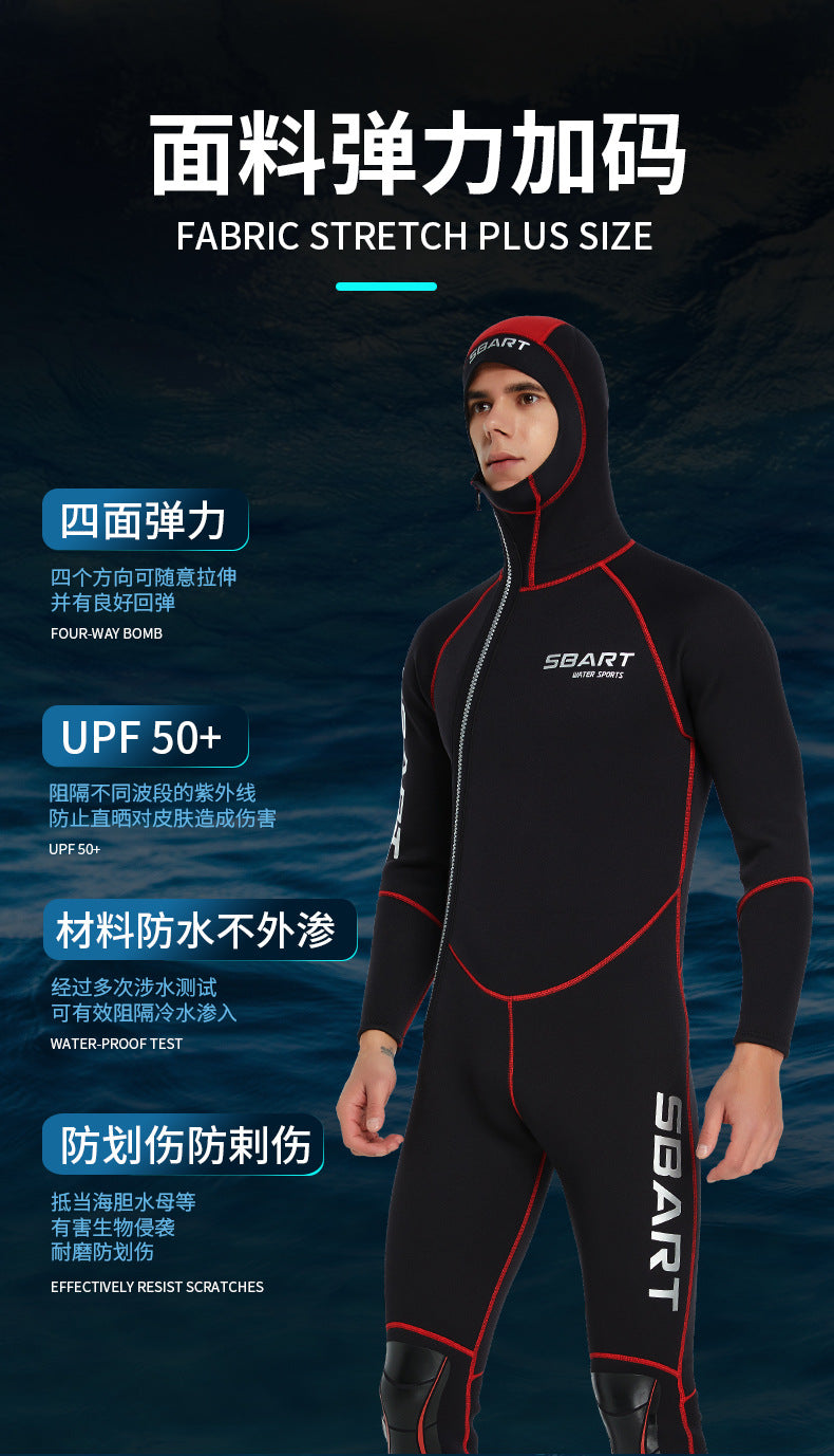 Bộ Quần Áo Lặn Biển 3mm Wetsuit Cao Cấp Lót Nhung SBART Giữ Ấm Giữ Nhiệt Kéo Khoá 1 Mảnh Có Mũ Trùm Đầu Che Tai - ProSwim.vn