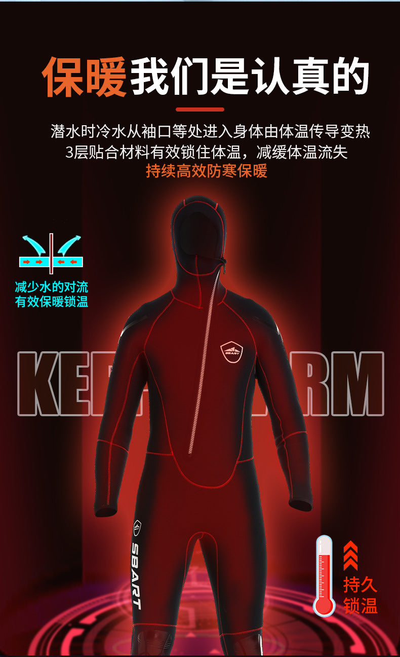 Bộ Quần Áo Lặn Biển 5mm Wetsuit Cao Cấp SBART Giữ Ấm Giữ Nhiệt Kéo Khoá 1 Mảnh Có Mũ Trùm Đầu Che Tai - ProSwim.vn