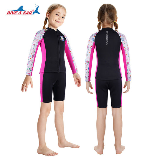 Bộ Bơi Giữ Nhiệt Trời Lạnh Cho Bé Gái Dạng Rời Dày 2.5mm WS781 Đen Hồng