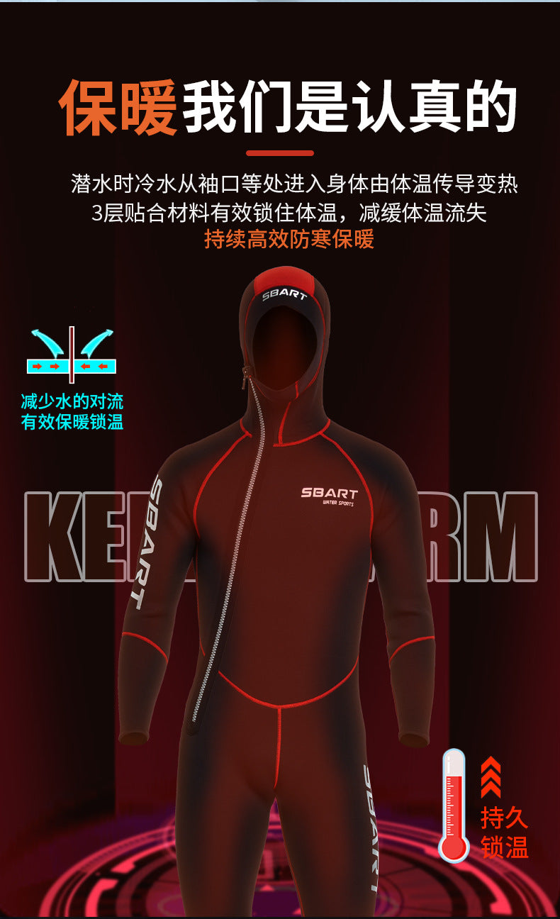 Bộ Quần Áo Lặn Biển 3mm Wetsuit Cao Cấp Lót Nhung SBART Giữ Ấm Giữ Nhiệt Kéo Khoá 1 Mảnh Có Mũ Trùm Đầu Che Tai - ProSwim.vn