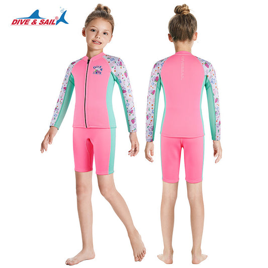 Bộ Bơi Giữ Nhiệt Trời Lạnh Cho Bé Gái Dạng Rời Dày 2.5mm WS781 Hồng