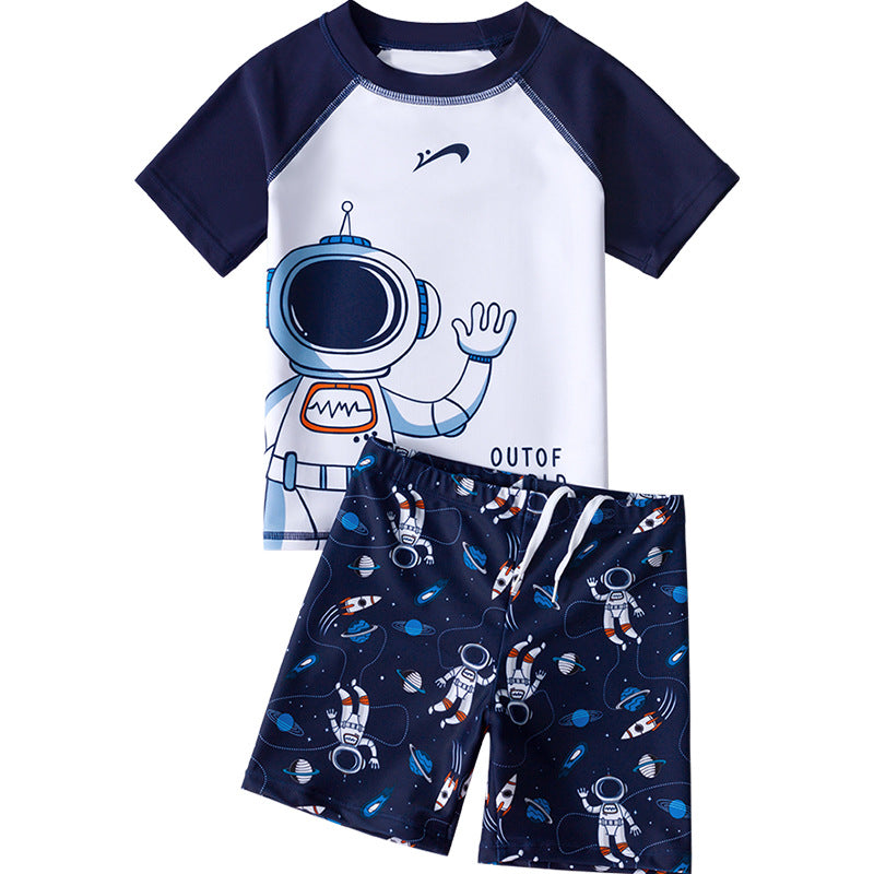 Quần Áo Bơi Cho Bé Trai Dạng Rời Cộc Tay Hoạ Tiết Phi Hành Gia Trắng