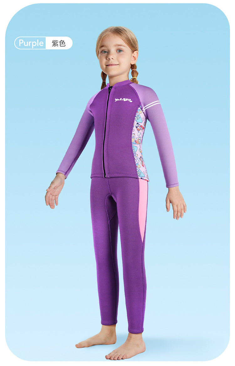 Bộ Bơi Giữ Nhiệt Trời Lạnh Cho Bé Gái Dạng Rời Dày 2.5mm WS587 Tím