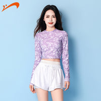 Đồ Bơi Nữ Quần Đùi Dạng Rời Áo Dài Tay Trắng Tím