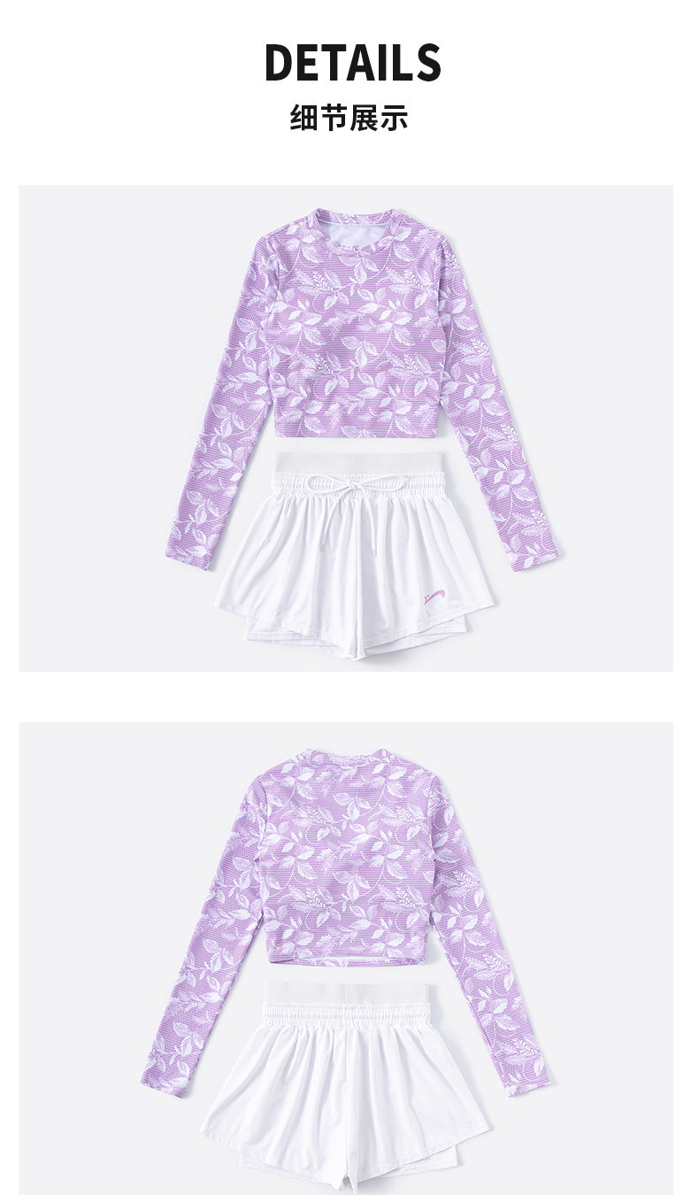 Đồ Bơi Nữ Quần Đùi Dạng Rời Áo Dài Tay Trắng Tím