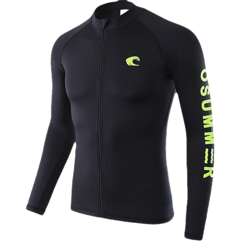 Áo Bơi Nam Khoá Kéo Dài Tay OS Chống Nắng Giảm Đen Da Chống Sứa Đen Neon