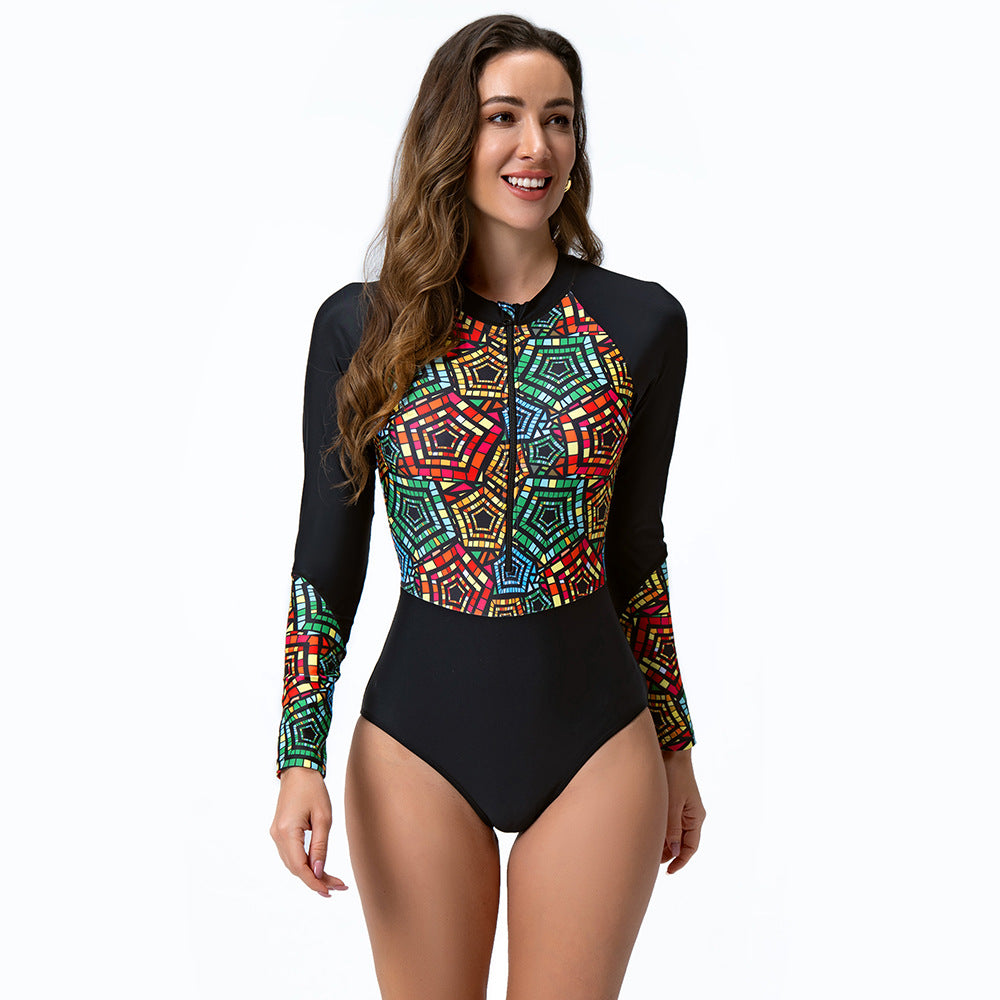 Áo bơi nữ liền thân dài tay chống nắng chống UV co giãn 4 chiều