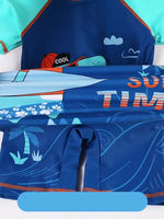 Bộ Bơi Bé Trai Liền Thân Cộc Tay Khủng Long SURF TIME Xanh