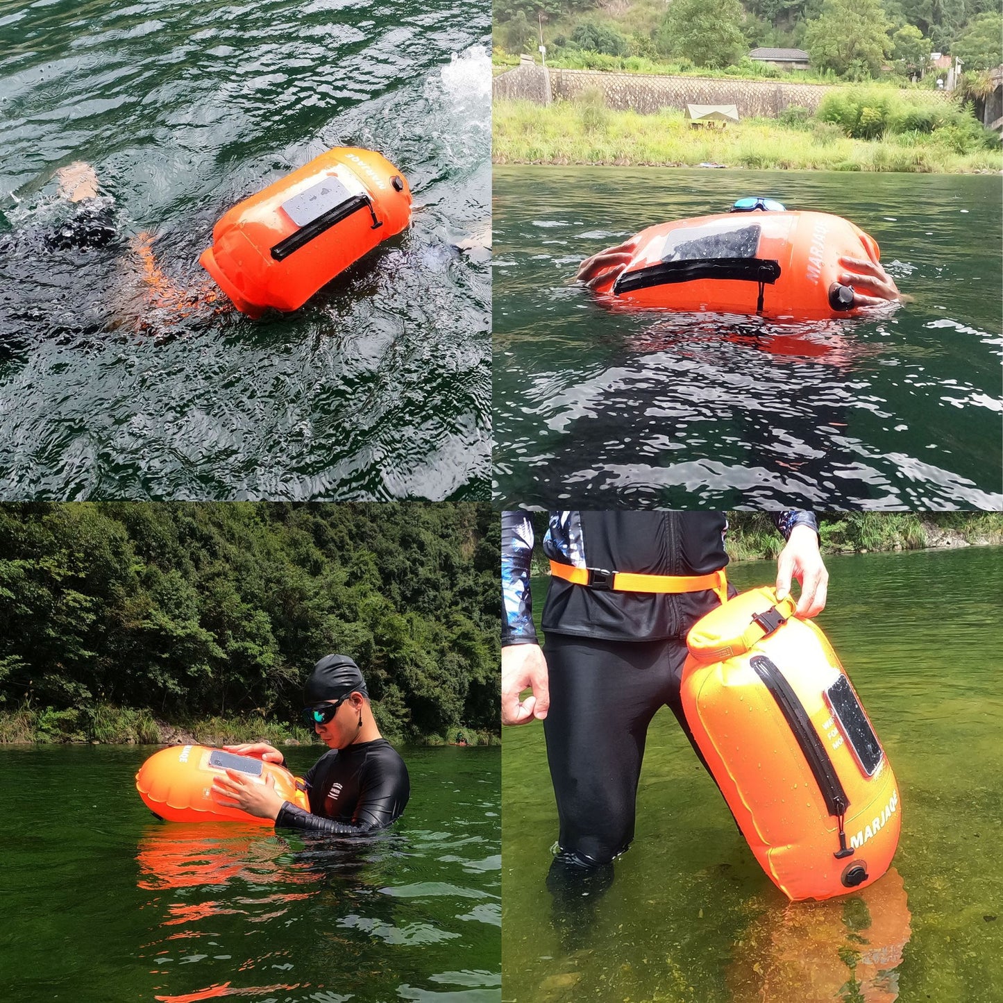 Phao bơi đường trường 20L có ngăn để điện thoại cảm ứng,phao buộc bụng 2 túi khí để được đồ khô