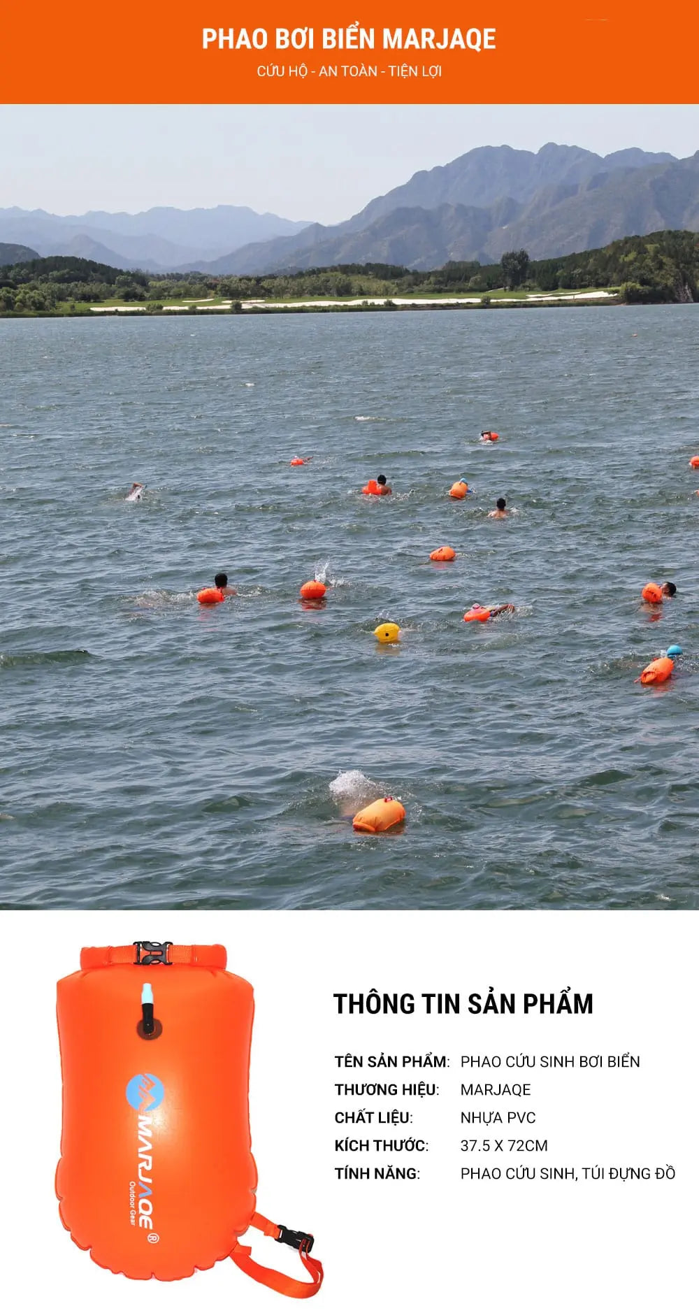 Phao bơi biển kiêm túi đựng đồ bơi Marjaqe dung tích 20L lực nâng 8kg tiện lợi an toàn - ProSwim.vn