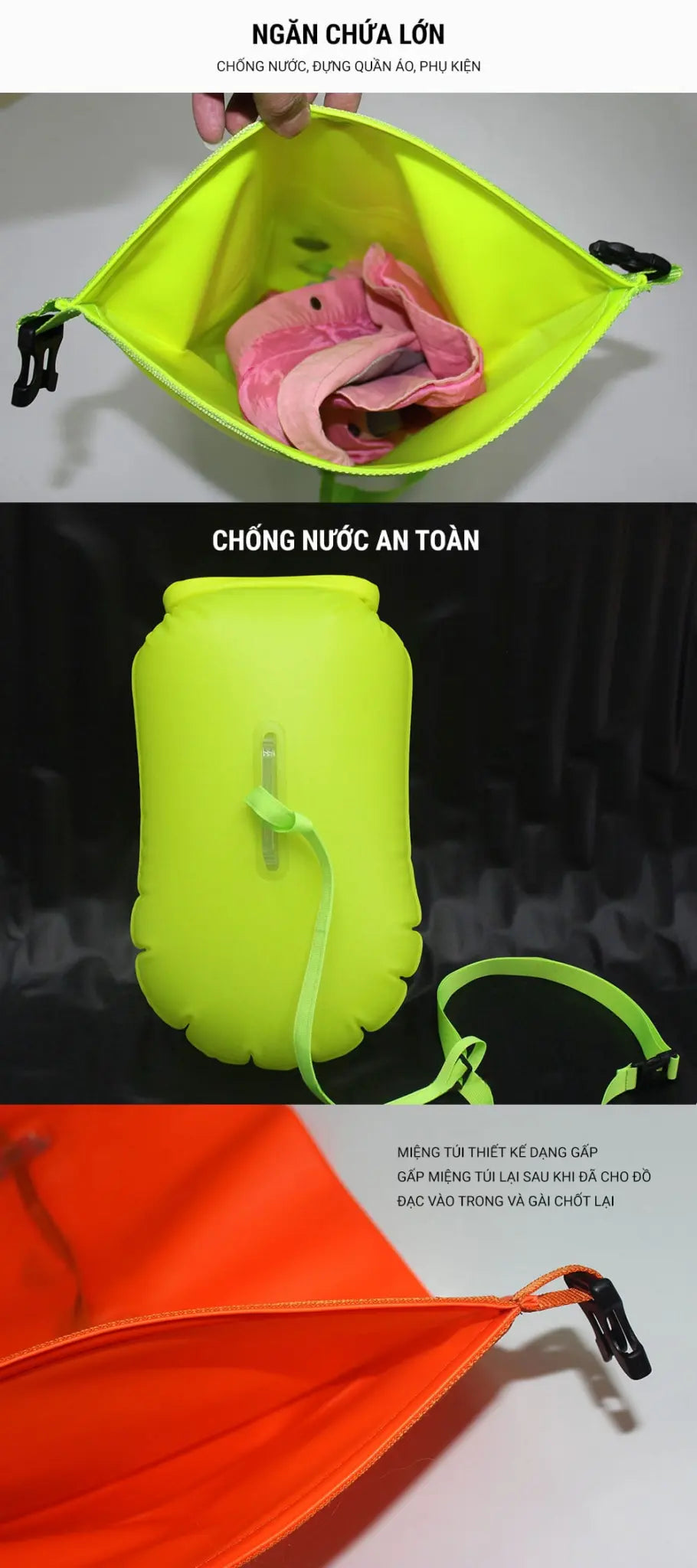 Phao bơi biển kiêm túi đựng đồ bơi Marjaqe dung tích 20L lực nâng 8kg tiện lợi an toàn - ProSwim.vn
