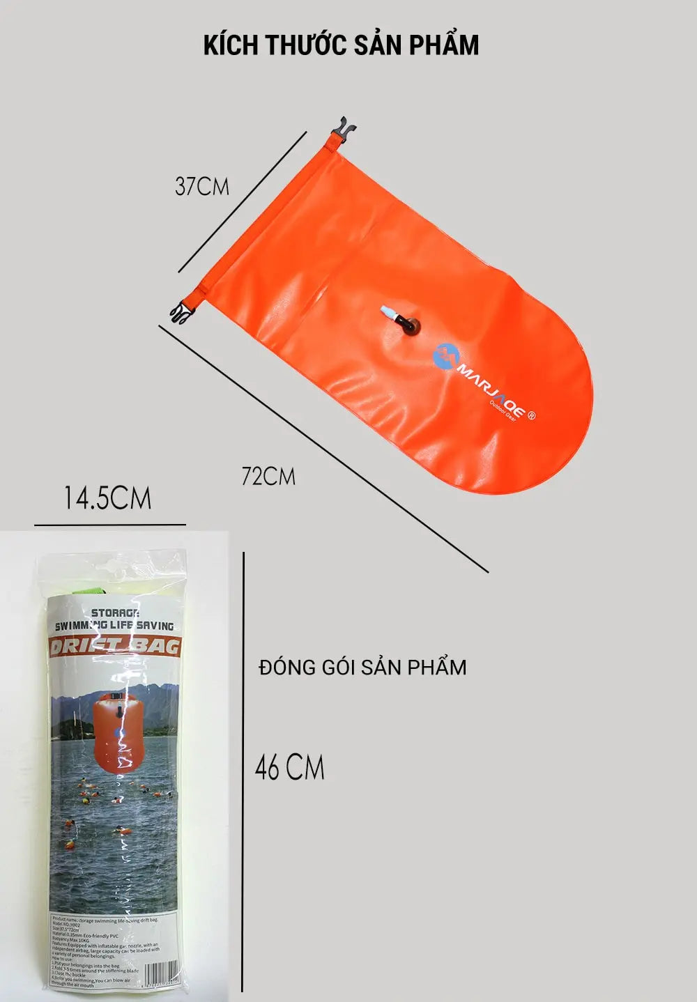 Phao bơi biển kiêm túi đựng đồ bơi Marjaqe dung tích 20L lực nâng 8kg tiện lợi an toàn - ProSwim.vn