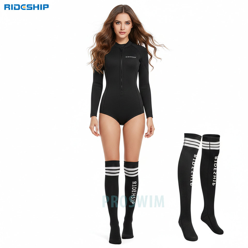 Bộ đồ lặn nữ wetsuit giữ nhiệt cách nhiệt bơi lặn trời lạnh dày 2.0mm kèm tất lặn