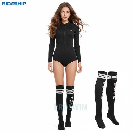 Bộ đồ lặn nữ wetsuit giữ nhiệt cách nhiệt bơi lặn trời lạnh dày 2.0mm kèm tất lặn